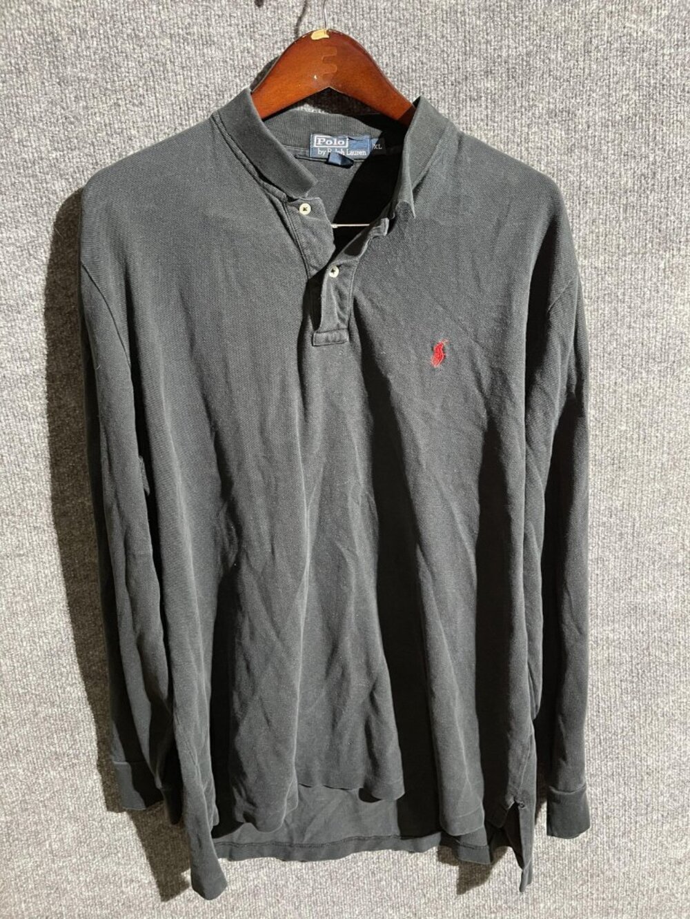Polo Ralph Lauren Shirt Mens XL Black Long Sleeve Polo Red Pony Cotton Casual